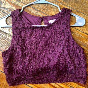 Xhilaration Maroon Lace Pattern Crop Top Sz M